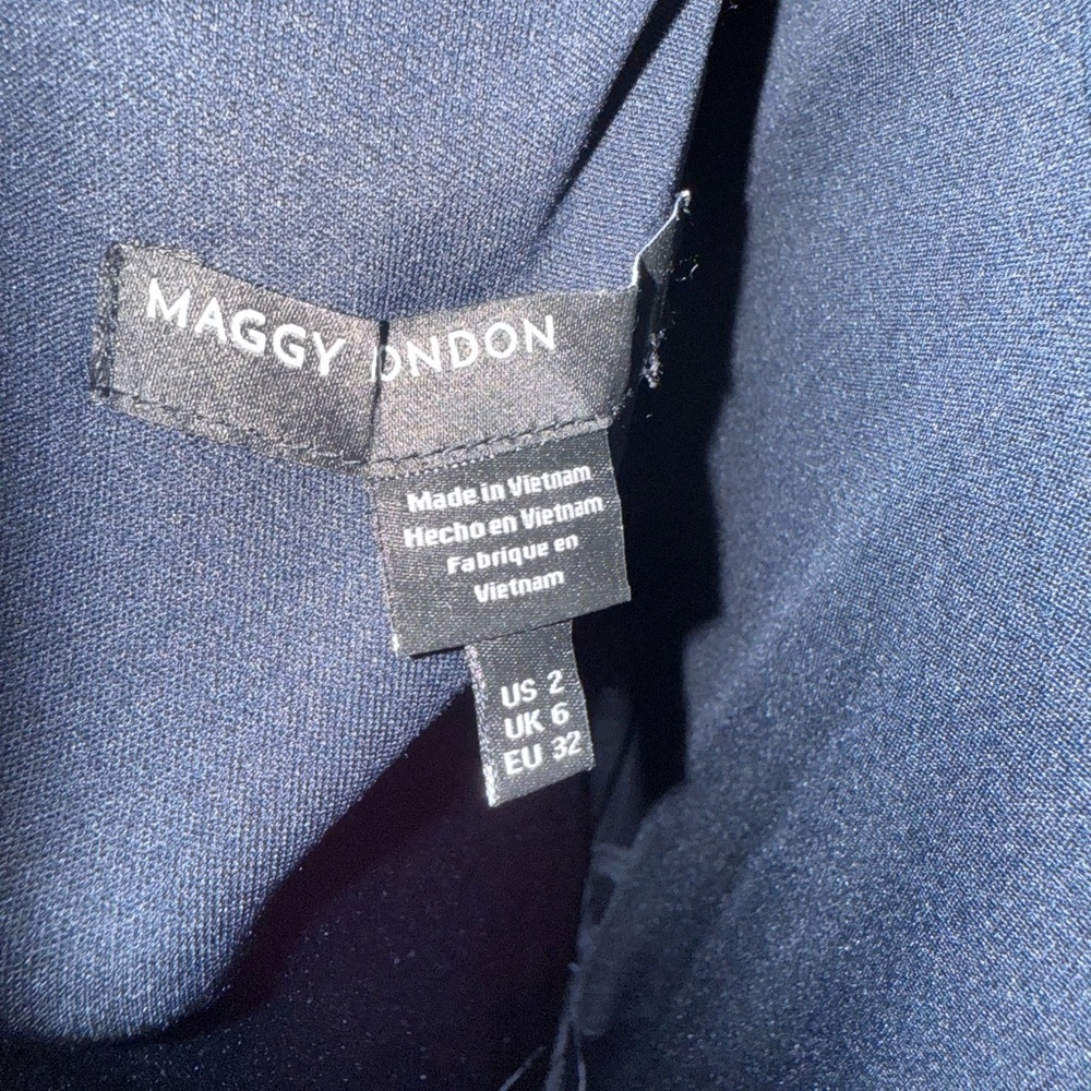 MAGGY LONDON Long Sleeve Mock Neck Midi Dress With Asymmetrical Hem Blue Size 2 - Picture 4 of 6